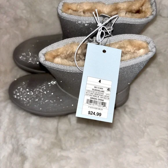 CAT & JACK Silver Glitter Bling Fur Lined Girls Boots NWTs -DIFFERENT SIZES - Picture 8 of 13